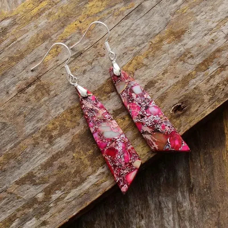 Bohemian Natural Stone Geometric Earrings - Luxury Emperor Stone Pendant Jewelry for Women