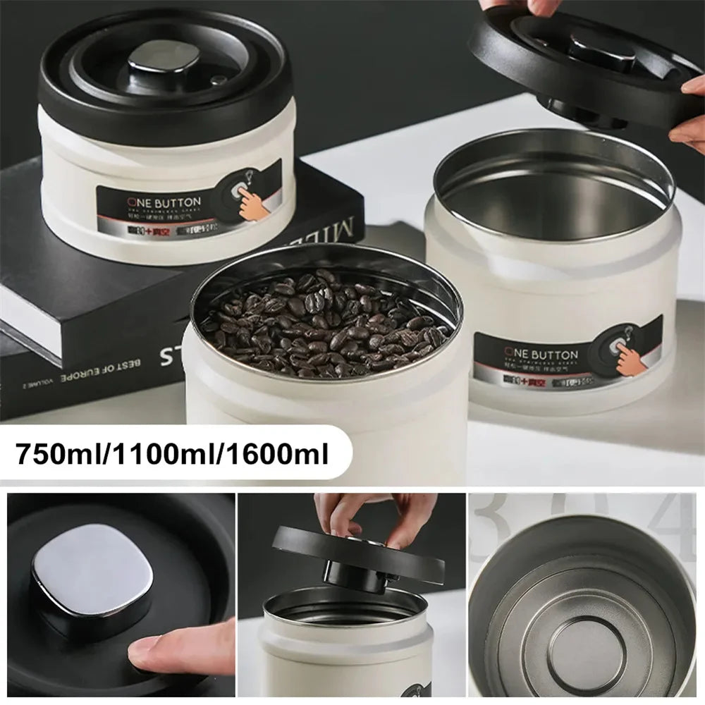 Stainless Steel Coffee Bean Vacuum Sealed Canister — Airtight Storage Tank for Grains, Tea, Nuts & Kitchen Organization