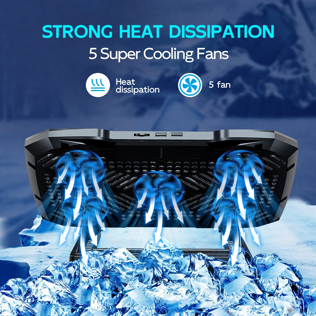 COOLCOOLD Laptop Cooling Pad for 12-17 Inch Laptops - Stand with 5 Quiet Fans, 5 Adjustable Angles, and Phone Holder