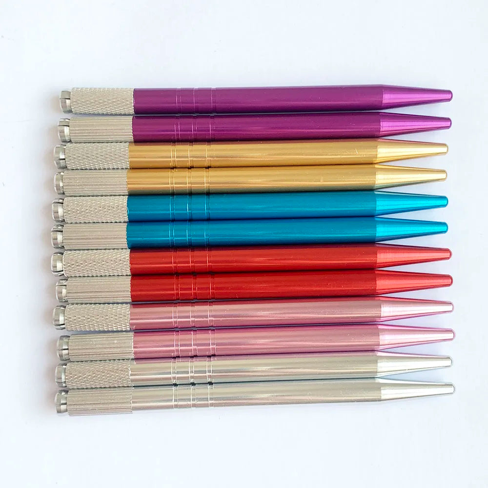 10pcs Permanent Makeup Eyebrow Tattoo Pens — Manual Tebori Microblading Stainless Steel Lock-Pin Tools