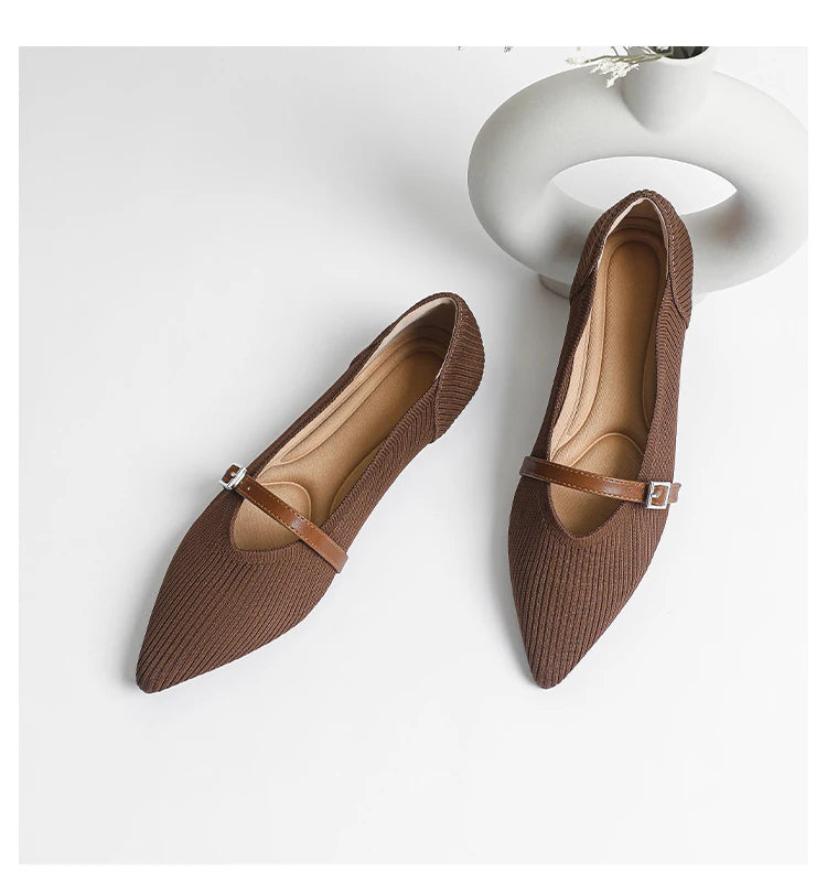 2024 Women's Flat Shoes – Pointed Toe Soft Knitted Sole, Breathable & Comfortable Spring and Autumn New Model