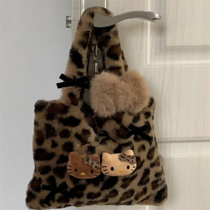 Sanrio Kawaii Hello Kitty Plush Handbag – Soft Stuffed Commuter Tote, Portable Satchel Backpack, Perfect Christmas Gift for Friends