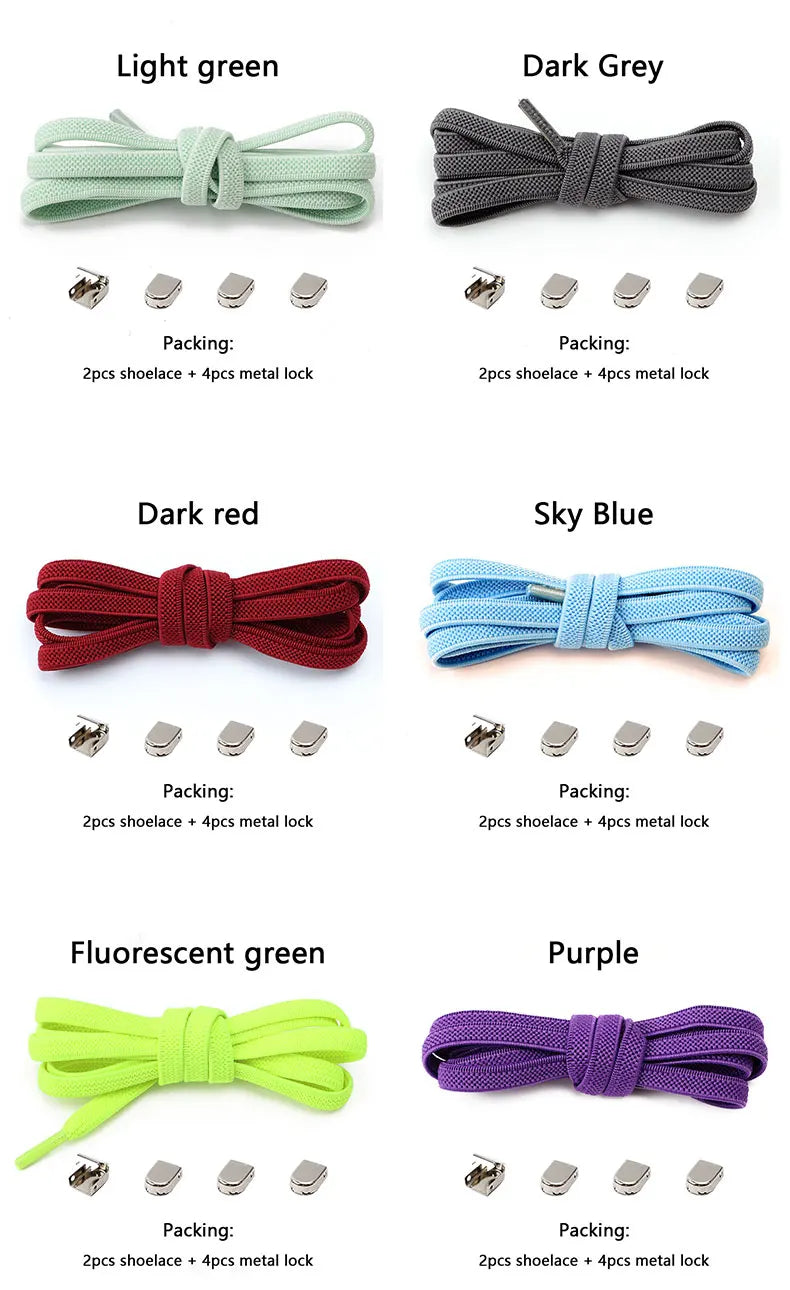 No-Tie Elastic Shoelaces – One Size Fits All Sneakers for Adults & Kids, Flat Tieless Shoestrings