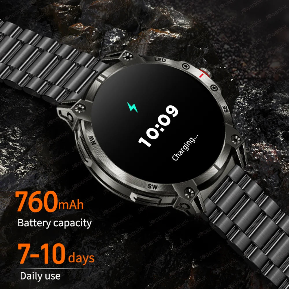 Military Smartwatch for Men – 760mAh Battery, LED Flashlight, Compass, 1.8" HD Screen, Heart Rate, Waterproof, BT Call