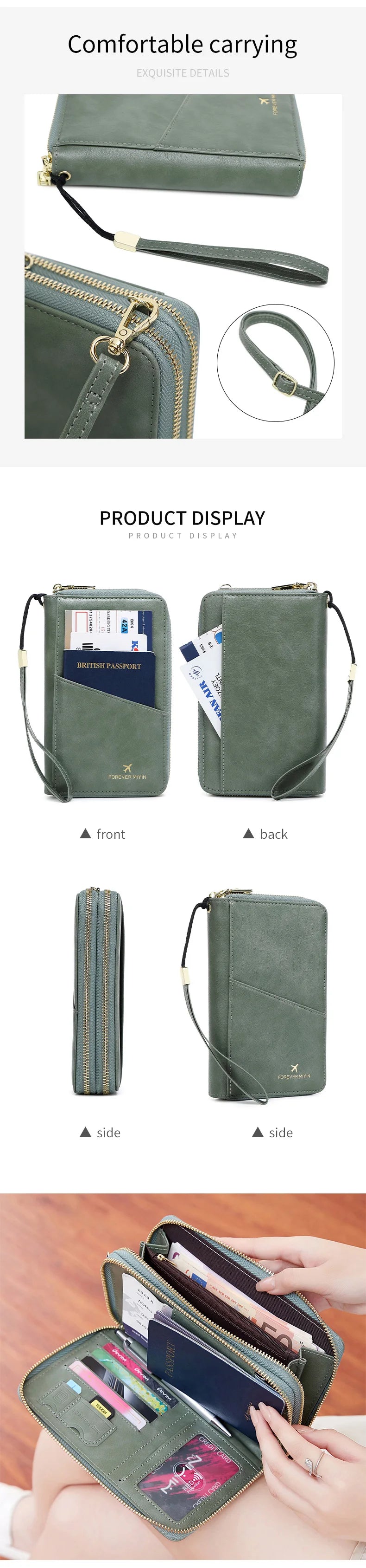 New Travel Passport Wallet – Fashionable Multi-Functional Double Zipper PU Leather Passport Cover with Clip