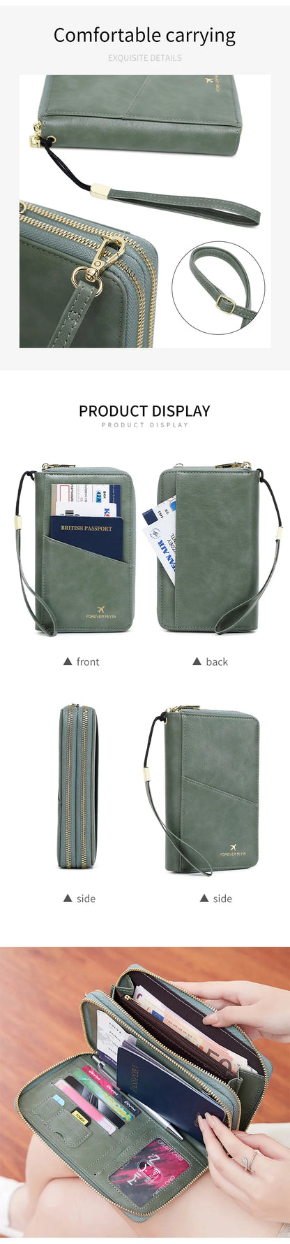 New Travel Passport Wallet – Fashionable Multi-Functional Double Zipper PU Leather Passport Cover with Clip