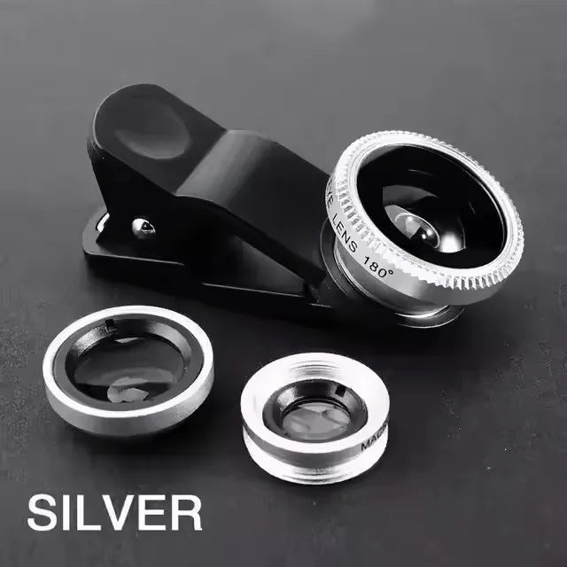 3-in-1 Fisheye Wide Angle Smartphone Camera Lens - Clip-On Macro & Zoom Lens for iPhone Xiaomi Redmi