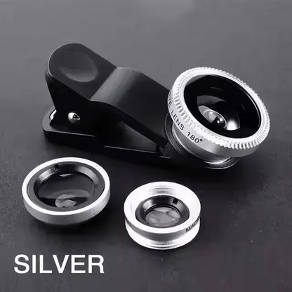 3-in-1 Fisheye Wide Angle Smartphone Camera Lens - Clip-On Macro & Zoom Lens for iPhone Xiaomi Redmi