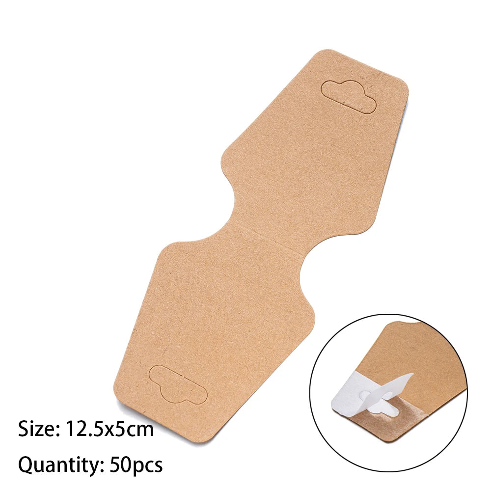 50PCS Blank Jewelry Display Cards — Foldable Adhesive Price Tag Holders for Necklaces & Bracelets, Small Business Packaging Supplies