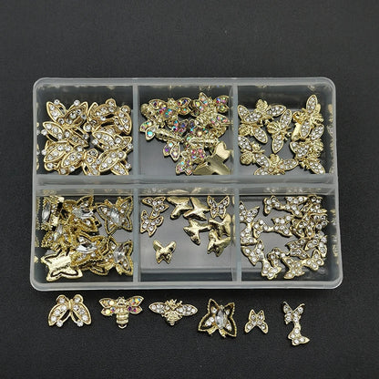 1Box 3D Nail Rhinestones - Heart/Planet Nail Charms Jewelry - Luxe Glass Diamond Crystal Nail Art Decoration Accessories