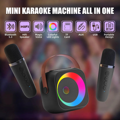 Haomuren Portable Karaoke Machine – Mini Bluetooth Speaker with 1-2 Wireless Microphones, Singing Toy for Kids & Family Party Gift
