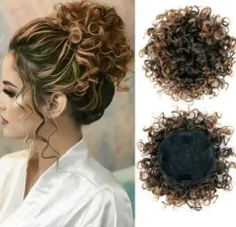 Synthetic Messy Curly Hair Bun – Short Loose Wave Updo Ponytail, Blonde Chignon Hairpiece, Heat-Resistant Extensions for Women