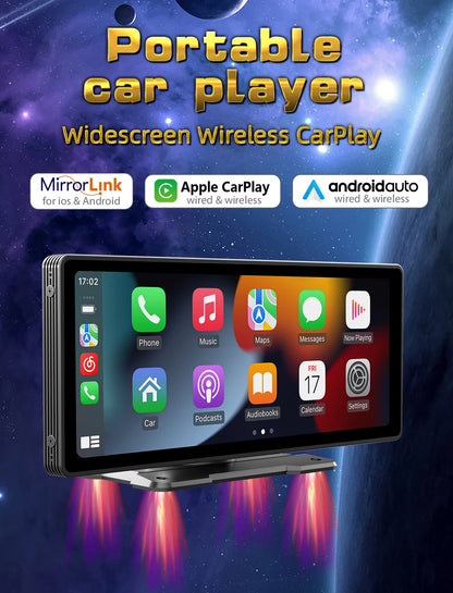 BQCC 10.26-Inch Portable Wireless CarPlay Screen – HD Rearview Camera, Car Radio DVR, MP5 Multimedia Player, Android Auto