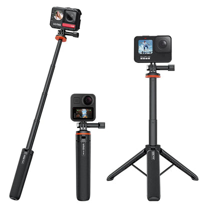 Aluminum Extendable Selfie Stick Tripod – Mini Portable Vlog Tripod for GoPro Hero 12-6, Osmo Action, Insta360 One R & X3