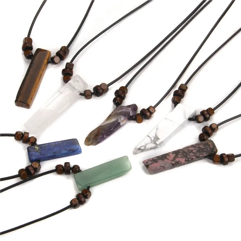 Men's Vintage Rectangle Obsidian Pendant Necklace – Natural Tiger Eye & Labradorite Gem, Leather Rope Braid Healing Jewelry