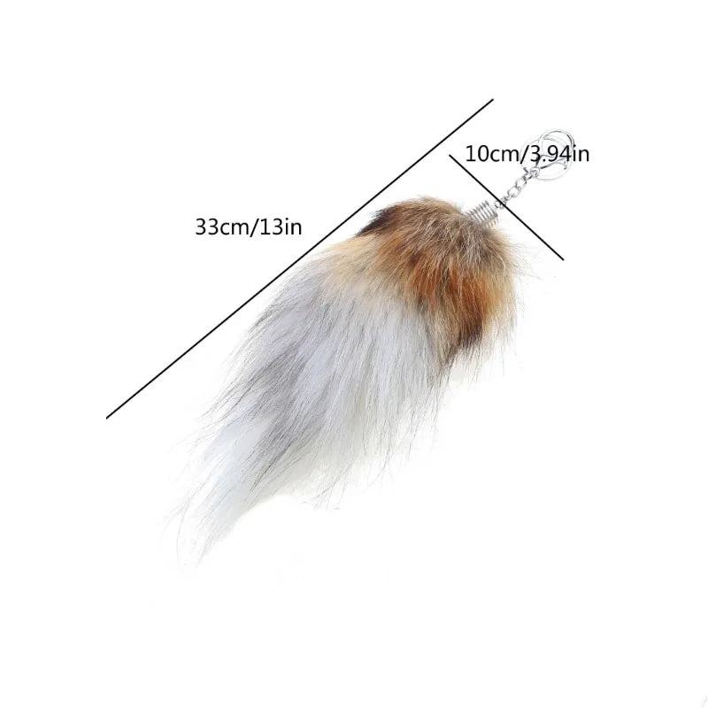 Plush Fox & Raccoon Tail Keychain – 28cm Furry Animal Tail Pompom Bag Charm & Keyring Pendant