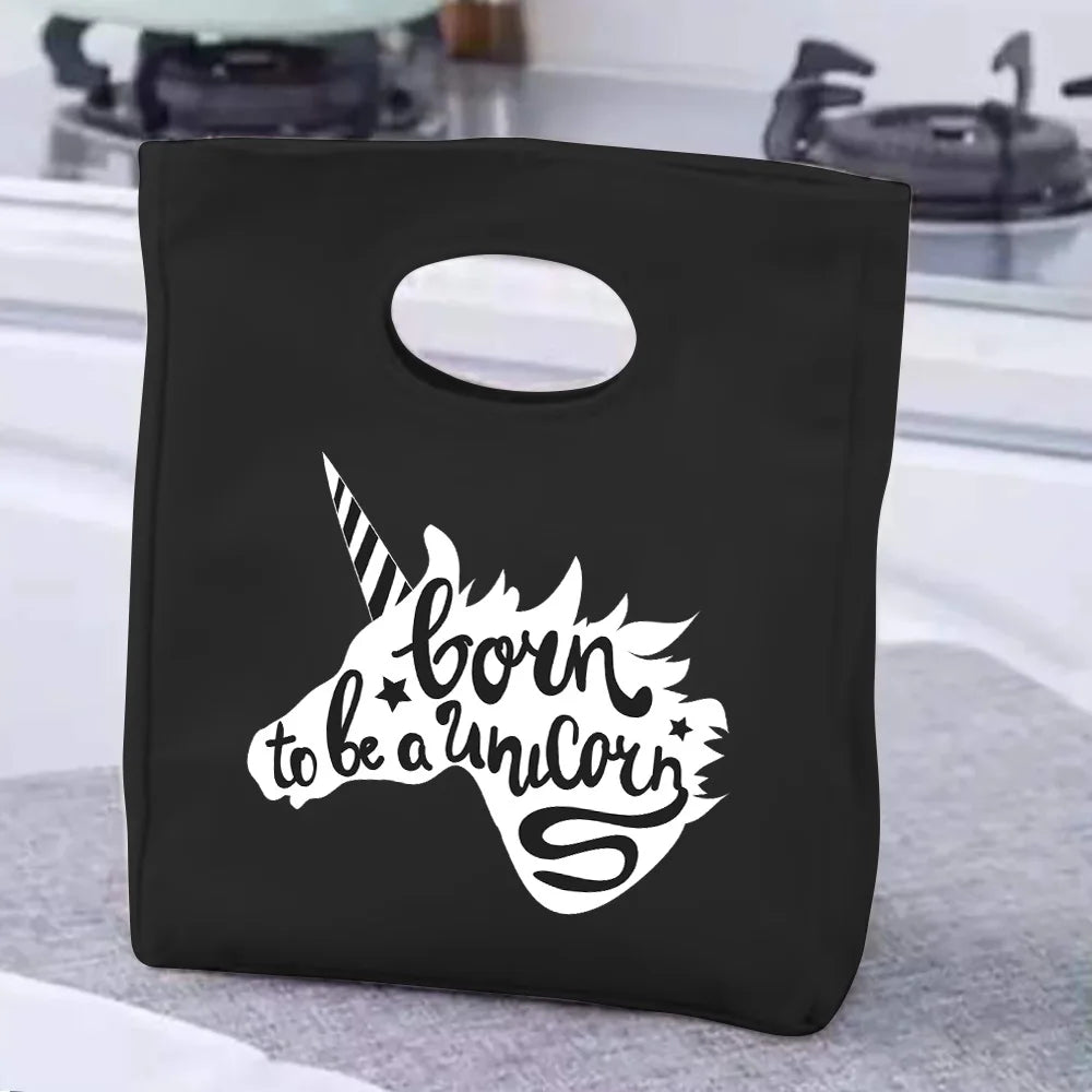 2024 Insulated Lunch Bag with Handle – Portable Thermal Cooler Lunch Box for Picnic, Travel & Food Storage, White Printed Design