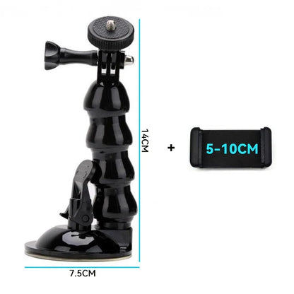 Suction Cup Car Mount with Tripod Adapter — Phone & GoPro Holder for Action Cameras