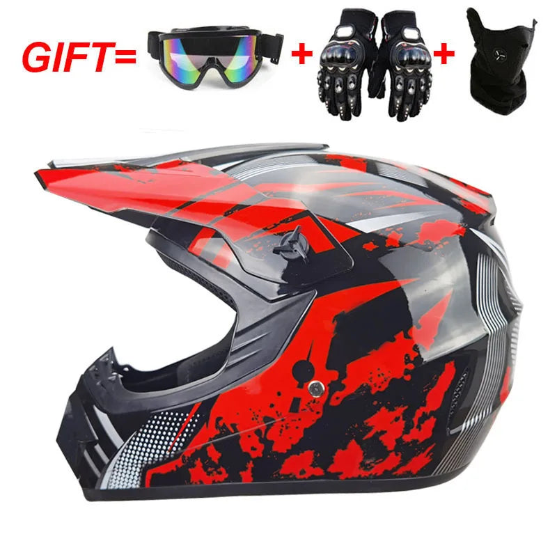 Youth & Kids Motorcycle Full Helmet - Children’s Motocross Casco Moto, Off-Road Protective Helmet with Goggles & Gloves