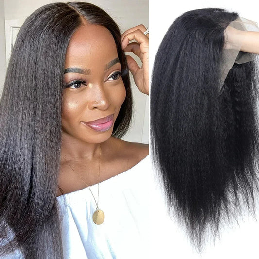 Kinky Straight Lace Front Wig – HD Transparent Remy Human Hair, Glueless Lace Part Wig for Women