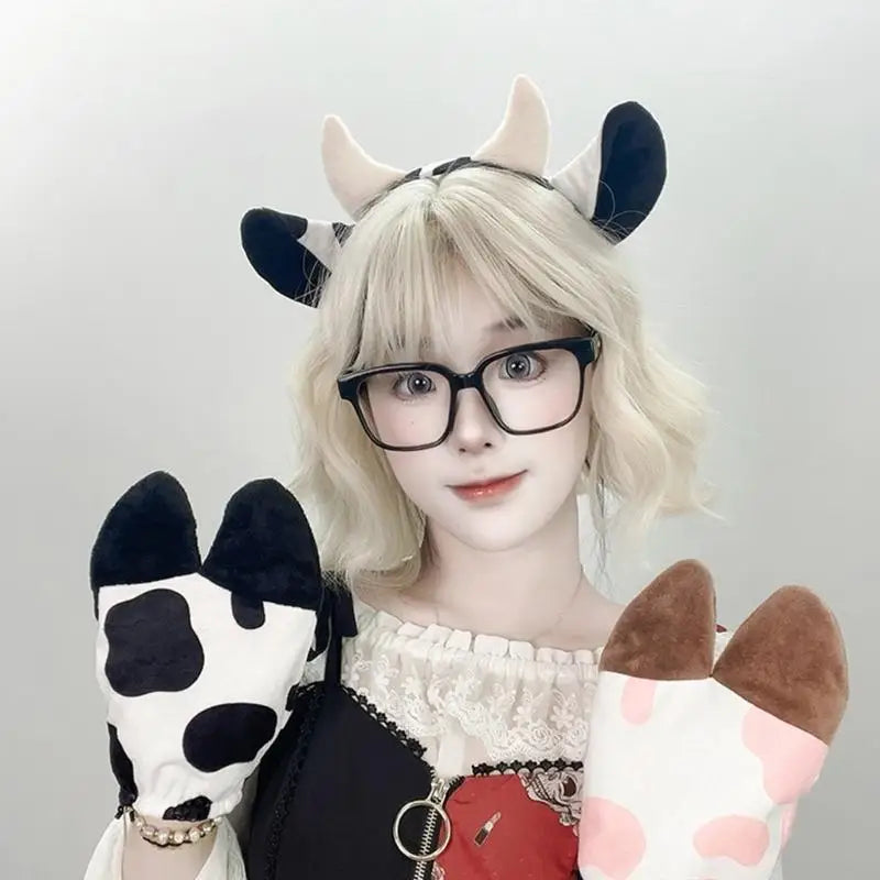 Cow Costume Set - Cow Ears Headband, Gloves and Tail for Halloween Cosplay