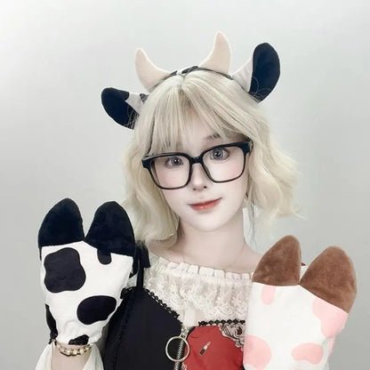 Cow Costume Set - Cow Ears Headband, Gloves and Tail for Halloween Cosplay