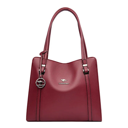 Women’s Soft Leather Luxury Handbag – Designer 3-Layer Large Capacity Shoulder & Crossbody Tote Bag