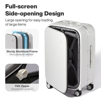 Mixi PC Aluminum Frame Suitcase — Front-Opening Rolling Travel Luggage, 20", 24" & 26" Carry-On M9291