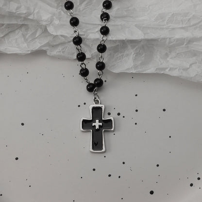 Gothic Bat Cross Necklace Set - Y2K Thorn Love Black Beaded Layered Jewelry for Halloween Parties