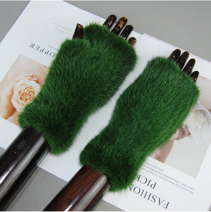 Women’s Winter Mink Fur Gloves – 100% Natural Fingerless Knitted Mittens for Warmth