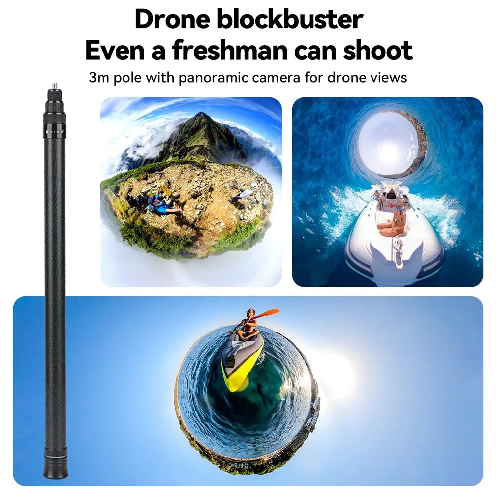 3M Carbon Fiber Selfie Stick - Compatible with Insta360 X3, ONE X2, RS & GoPro Hero 11, 10, 9, 8, DJI OSMO Action