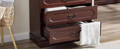 5-Drawer Farmhouse Dresser – Cherry Wood Chest of Drawers for Bedroom, Rustic Wide Storage Solution