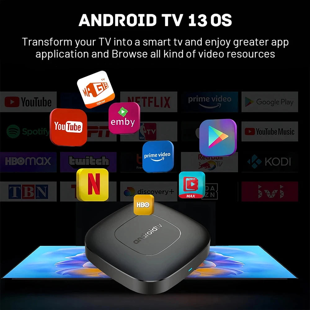Android 13 Smart Home Theater TV Box – Allwinner H313, Google Assistant, Netflix Streaming, Bluetooth Media Player, 2GB/16GB, 2.4G/5G Wifi, T1