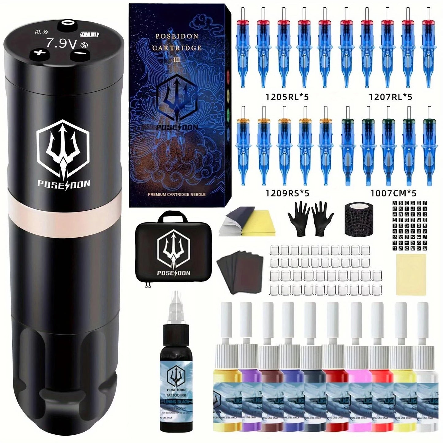 POSEIDON Wireless Rotary Tattoo Pen Set – High-Quality Coreless Motor Machine Kit for Professional Tattoo Artists