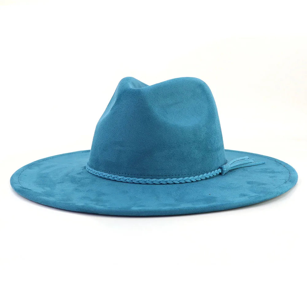 Suede Top Hat Fedora - 9.5cm Wide Brim Felt Jazz Hat for Men and Women, Autumn/Winter Classic Church Sombrer