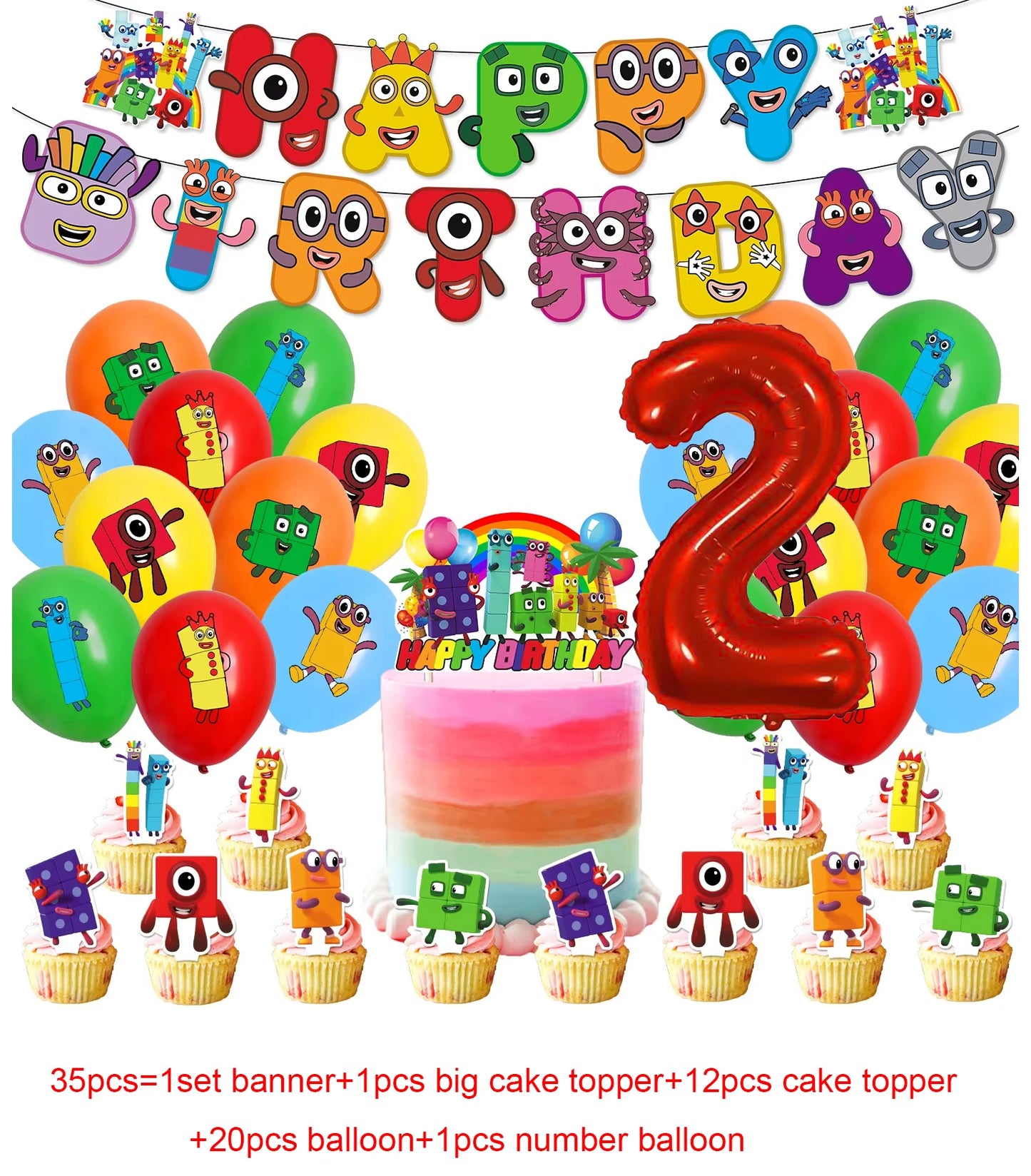 Number Birthday Building Blocks Party Decorations Set – Tablecloth, Banner, Balloons & Cake Topper for Kids & Baby Shower Supplies