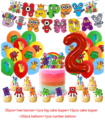 Number Birthday Building Blocks Party Decorations Set – Tablecloth, Banner, Balloons & Cake Topper for Kids & Baby Shower Supplies