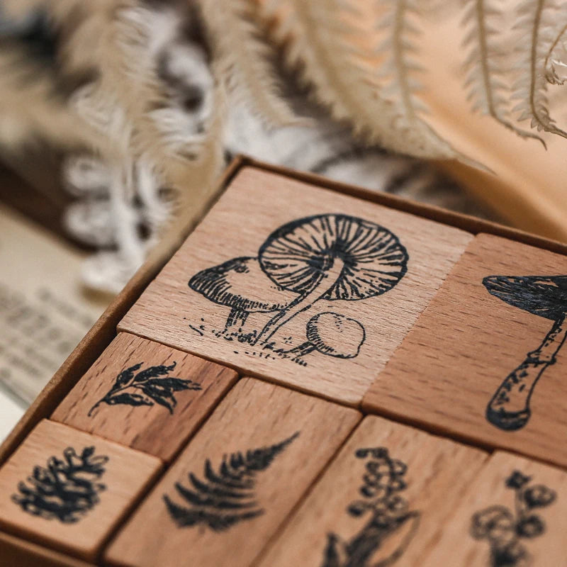 Yoofun 7-Piece Vintage Moon & Plant Wooden Stamps — Rubber Stamps for Scrapbooking, DIY Craft & Stationery