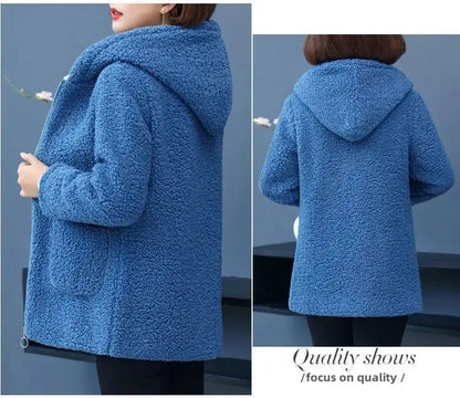 Women’s Thickened Hooded Cotton Jacket – Fleece-Lined Winter Coat, Warm Mommy-Style Outerwear by AE Stock