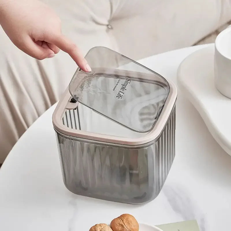 Transparent Mini Desktop Storage Box — Waterproof Pop-Up Cover Organizer for Laundry Detergent, Beads, Powder, Kitchen and Dining Table