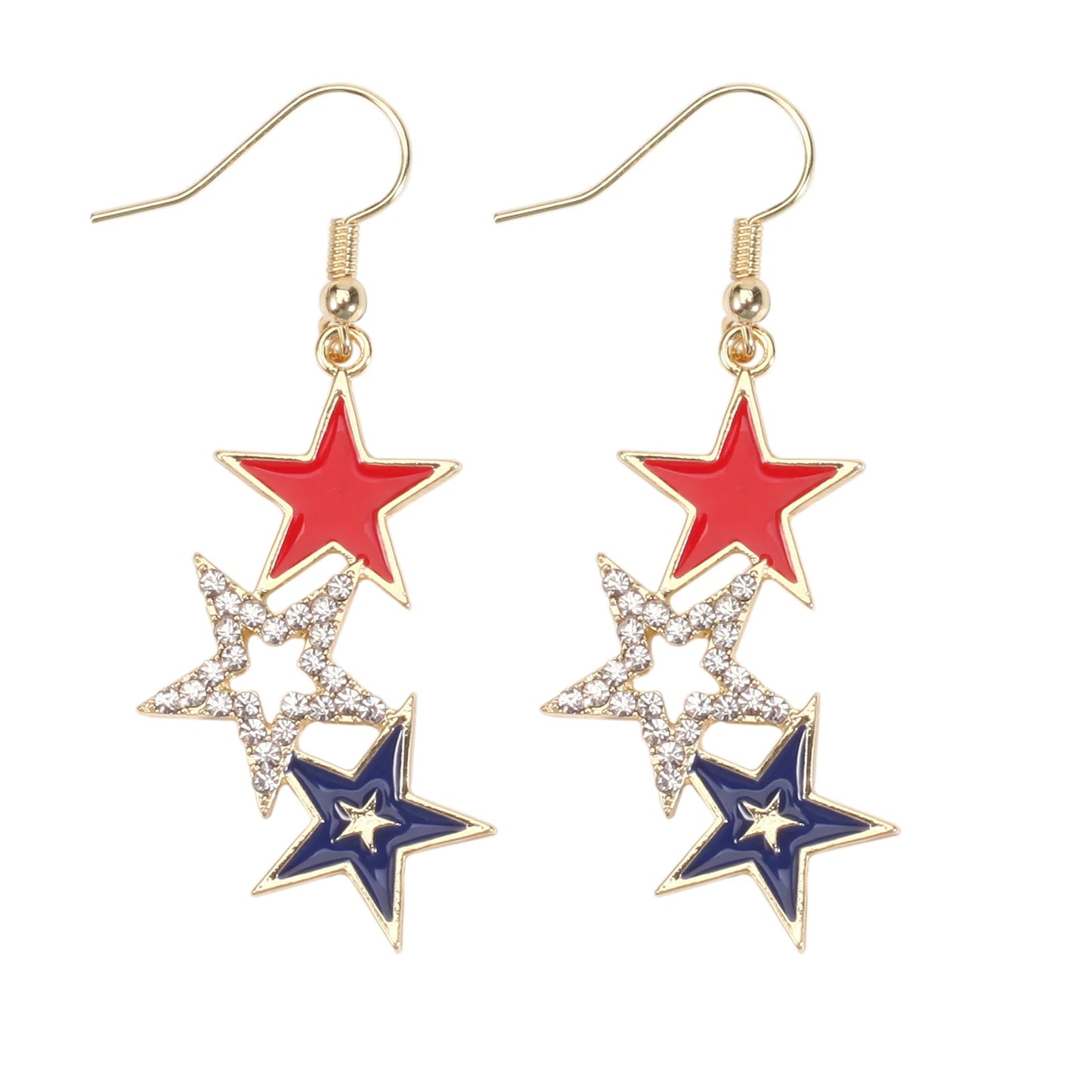 USA Flag Heart Star Cross Earrings - Patriotic Independence Day Dangle Jewelry for Women