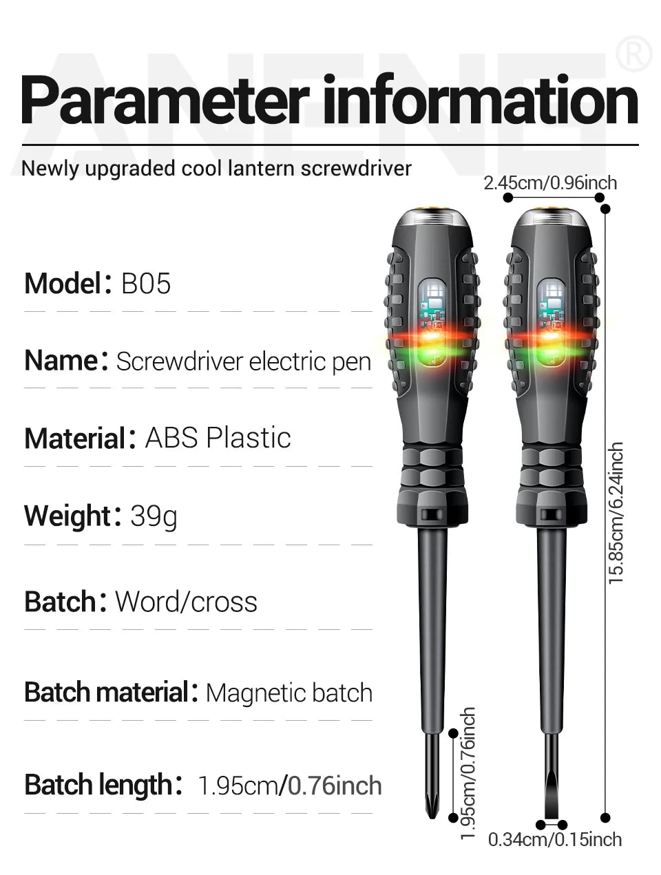 Multifunctional Electrician Test Screwdriver – AC Non-Contact Voltage Tester Pen 70-600V with Red/Green Indicator Lights
