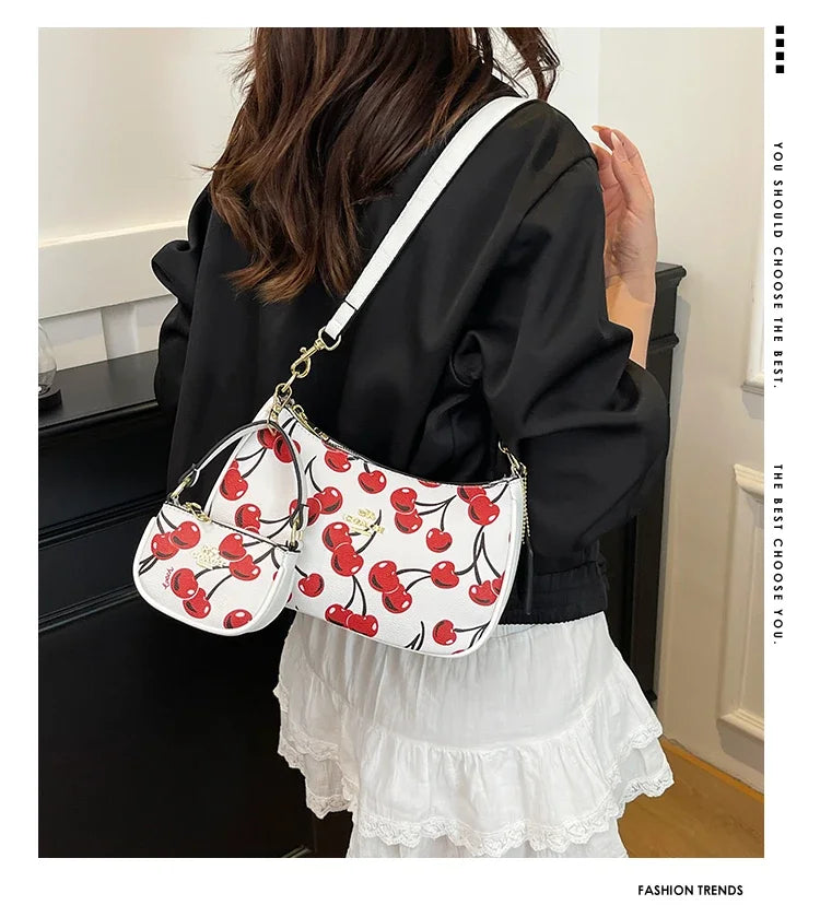 2025 Modern Vintage Cherry Crossbody Bag – Mahjong-Style Chain Shoulder & Underarm Bag, Women’s Light Luxury