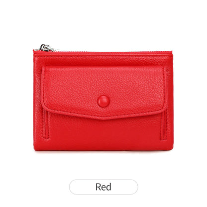 Women’s PU Leather Short Double Zipper Wallet – Simple Solid Color, Large Capacity Credit Card Holder with Coin Pocket