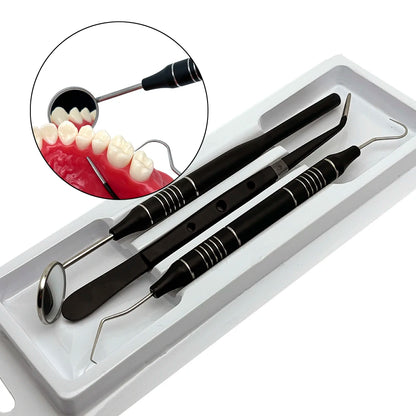 3pcs Dental Mouth Mirror Tweezers & Curved Probe Kit – Stainless Steel Oral Cleaning Instruments