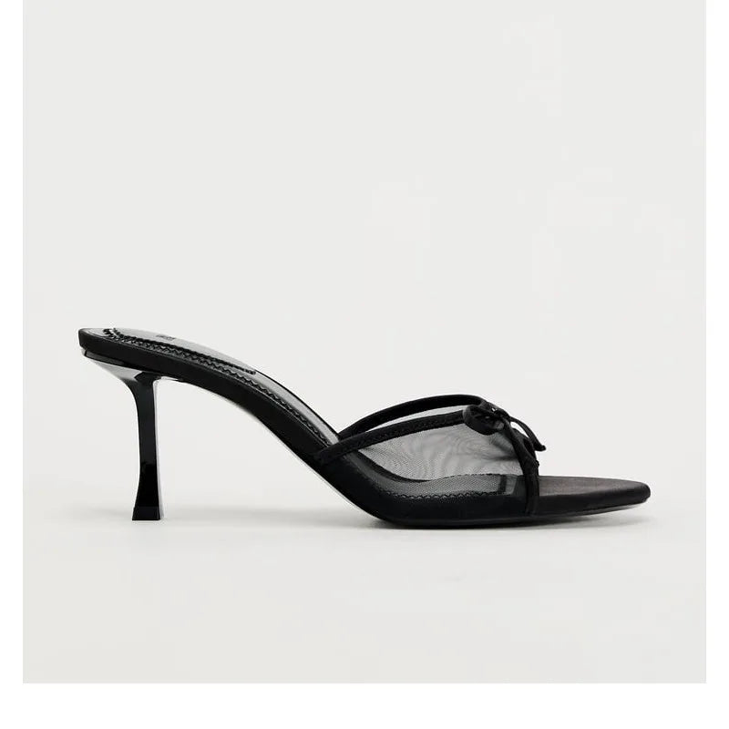 Women’s Heeled Sandals – Lace Mesh Bow Fashion Luxury Slippers Zapatos de Mujer