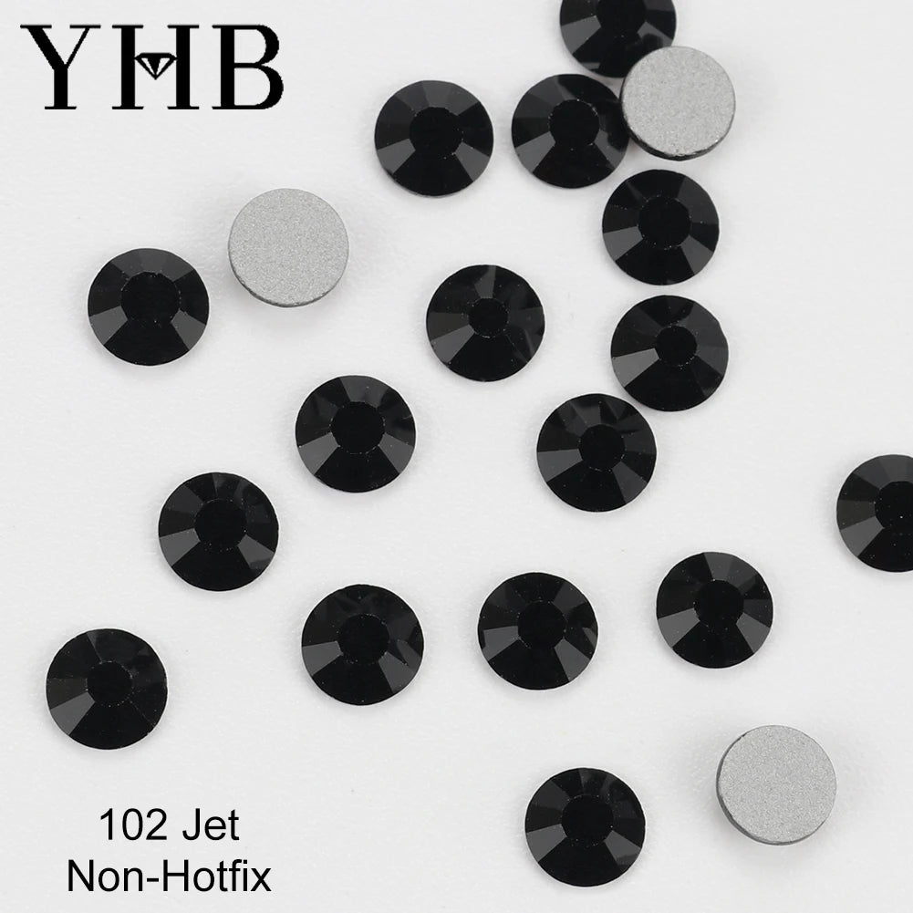 YHB Cold Fix Crystal Flatback Rhinestones - Silver Back Non Hotfix DIY Gems for Nail Art, Bags, Shoes, Garments & Phone Decoration