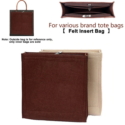 Vertical Tote Insert Organizer — Felt Liner with Pockets for Wallets, Cosmetics & Handbag Storage