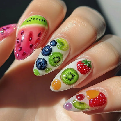 24pcs Goldfish Pattern Almond Press-On Nails – Simple Nude Pink Wearable Detachable False Nail Manicure Set