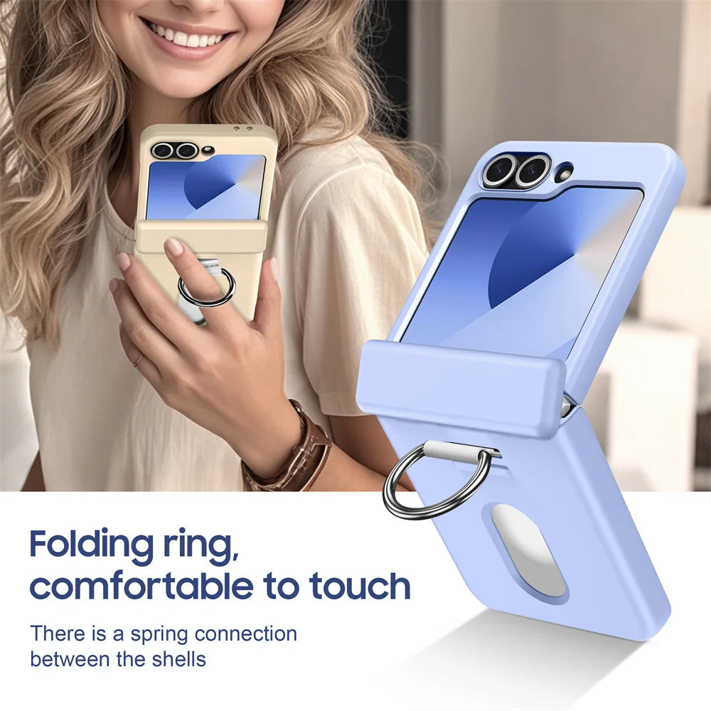 Luxury Wallet Clip Phone Case for Samsung Z Flip — Shockproof Card Slot Cover with Finger Ring for Z Flip 5/6/7/5G